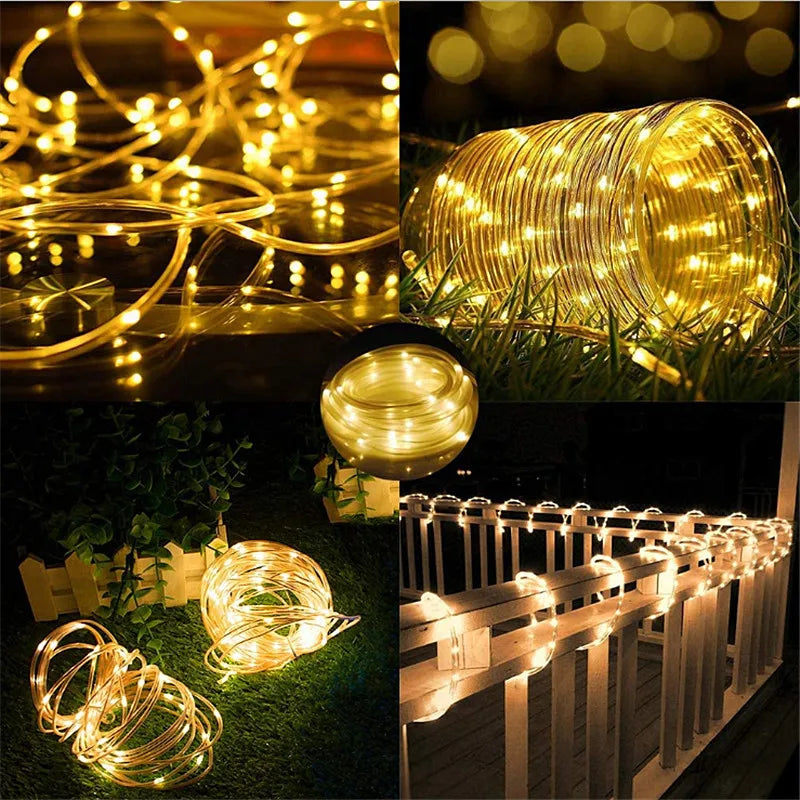 Garland LED Tube Rope Fairy Lights Waterproof Garland Battery Operated 150 LEDs For Indoor Outdoor Christmas Decoration