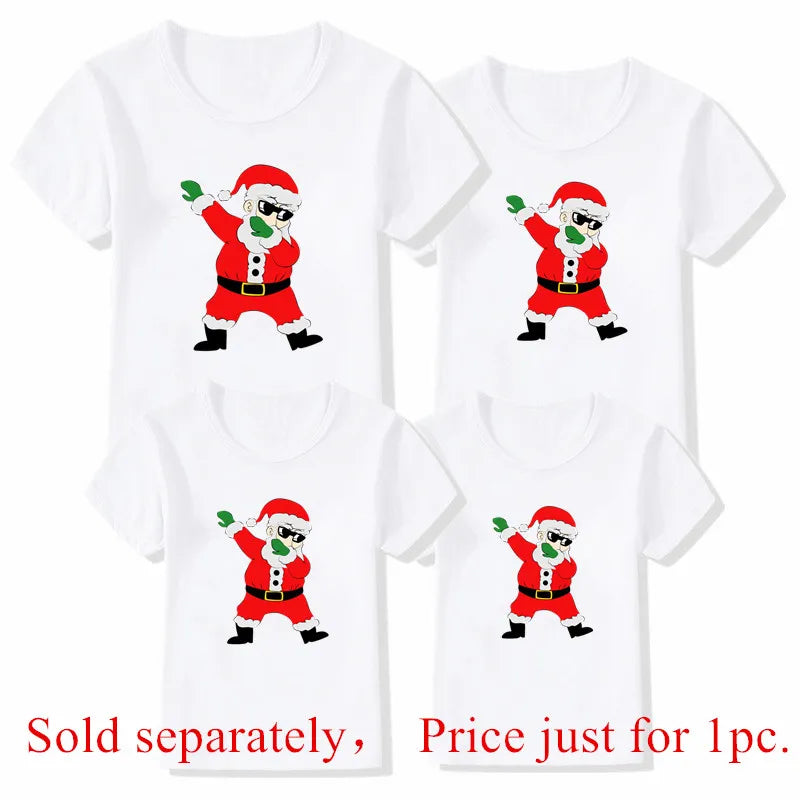 Funny Dabbing Santa Print Family Christmas Clothes Xmas Family Outfits Mother Father Kid Short Sleeve Matching Shirt