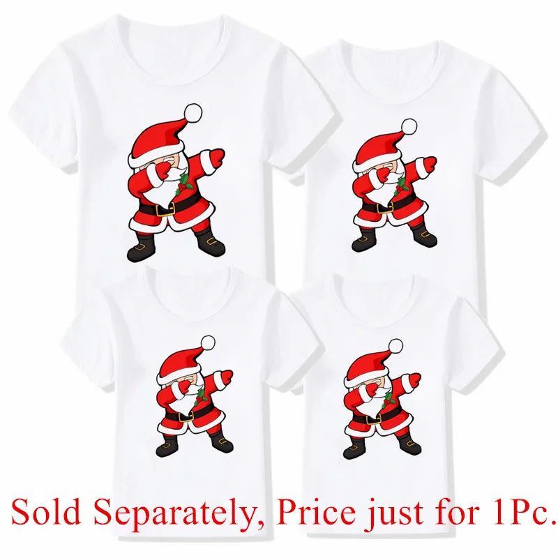 Funny Dabbing Santa Print Family Christmas Clothes Xmas Family Outfits Mother Father Kid Short Sleeve Matching Shirt