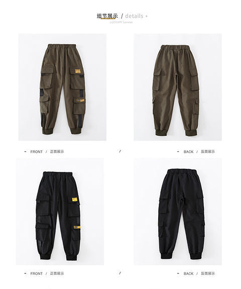 Children Boys Cargo Pants Green Spring Autumn Cotton Boys Trousers Casual Kids Sport Jogger Pants Teenage Clothes For 110-170cm