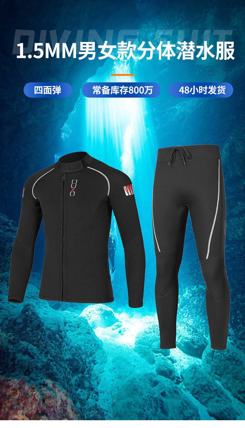 Scuba Diving Suit 1.5MM Wetsuit Neoprene Underwater Fishing Kitesurf Surf Surfing Spearfishing Jacket Pants Clothes Men Women