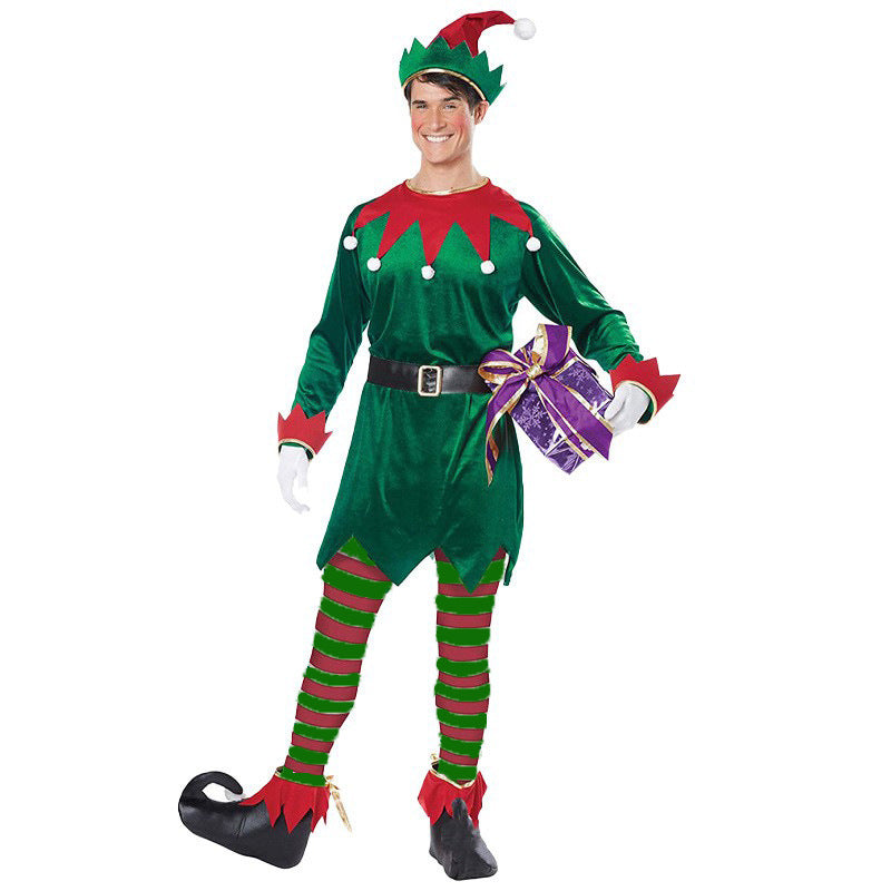 Christmas Elf Costume for Girls Boys Men Women Couple Green Elf Cosplay Xmas Elf Carnival Party New Year Fancy Outfit