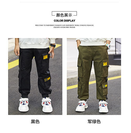 Children Boys Cargo Pants Green Spring Autumn Cotton Boys Trousers Casual Kids Sport Jogger Pants Teenage Clothes For 110-170cm