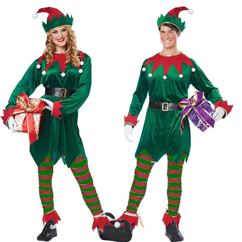 Christmas Elf Costume for Girls Boys Men Women Couple Green Elf Cosplay Xmas Elf Carnival Party New Year Fancy Outfit