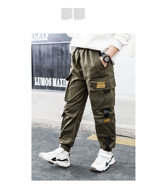 Children Boys Cargo Pants Green Spring Autumn Cotton Boys Trousers Casual Kids Sport Jogger Pants Teenage Clothes For 110-170cm