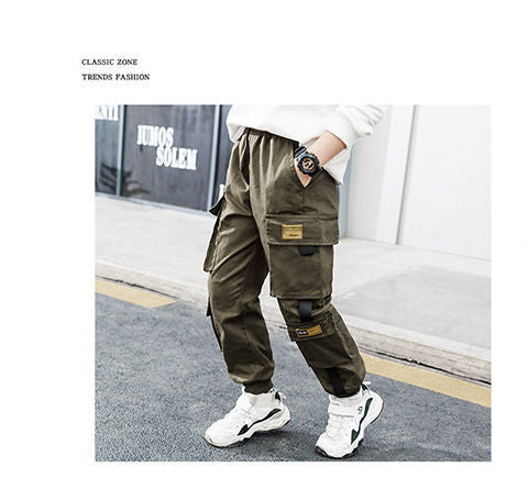 Children Boys Cargo Pants Green Spring Autumn Cotton Boys Trousers Casual Kids Sport Jogger Pants Teenage Clothes For 110-170cm