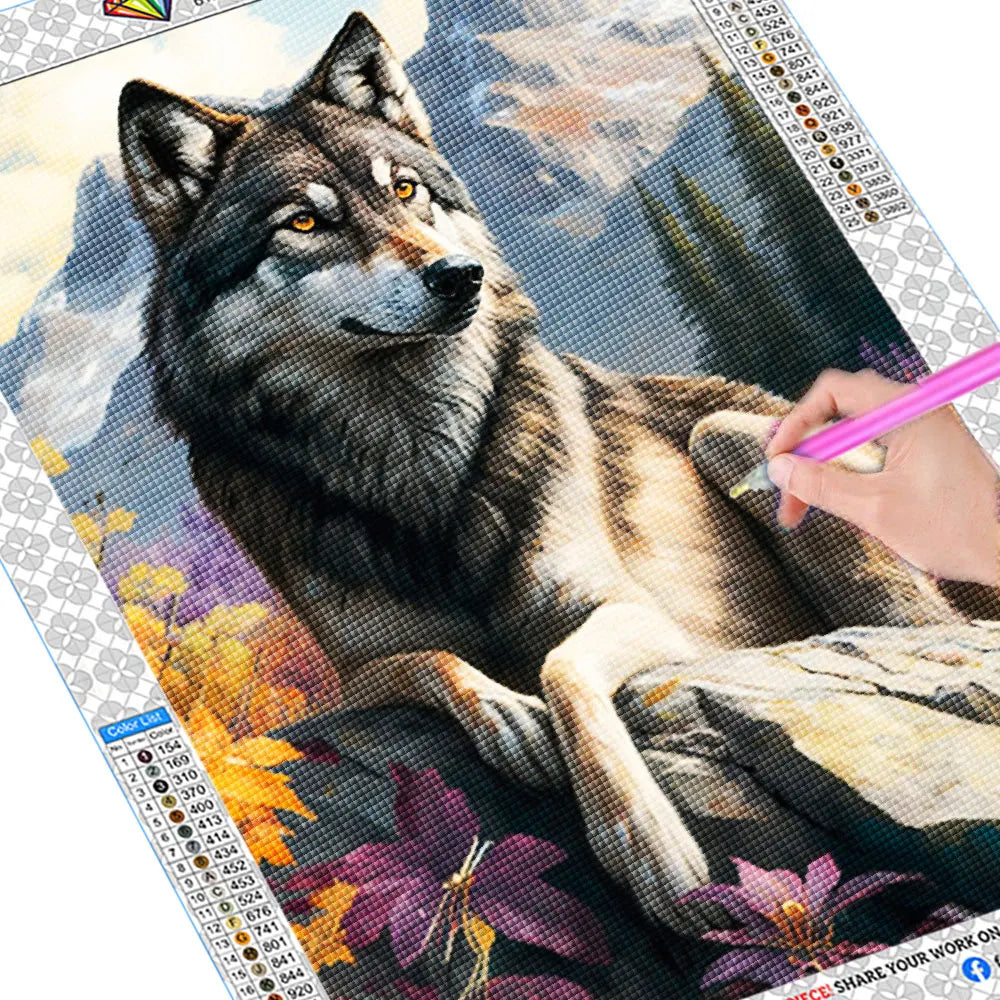 5D DIY  Diamond Painting Animal Wolf Full Square Round Diamond Mosaic Flower Needlework Wall Art Decor For Home