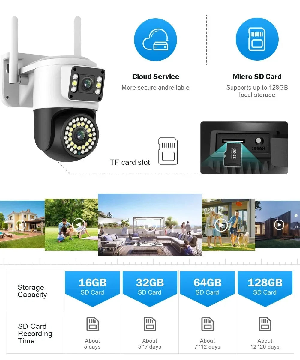 4K 8MP HD YOOSEE IP Camera Dual Lens PTZ Wifi Camera Dual Screen Auto Tracking Two Way Audio Color Night Vision Security Camera