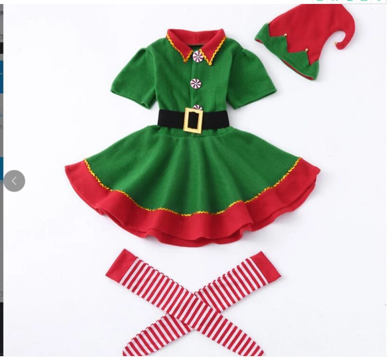 Family Green Elf Christmas Costume Cosplay Outfits Carnival Party Xmas Dress Gift