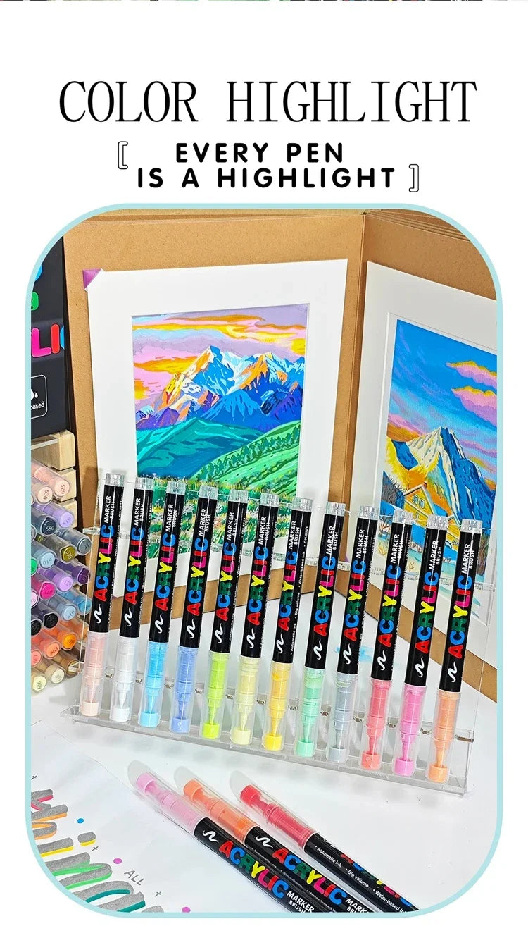 12-120Colors Acrylic Paint Pens Markers Brush Tip Paint Markers for Rock Painting Wood Canvas Stone Christmas Gift DIY Crafts