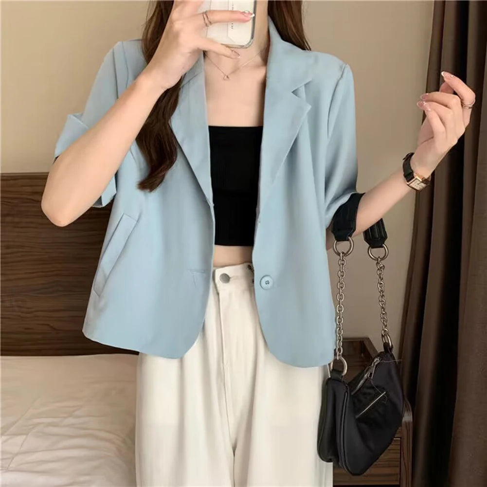 Summer Blazers Women Simple Leisure Loose Korean Style Youth Single Breasted Ladies