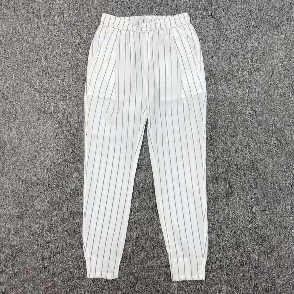 Men Harem Pants Striped Drawstring Elastic Waist Slim Fit Streetwear