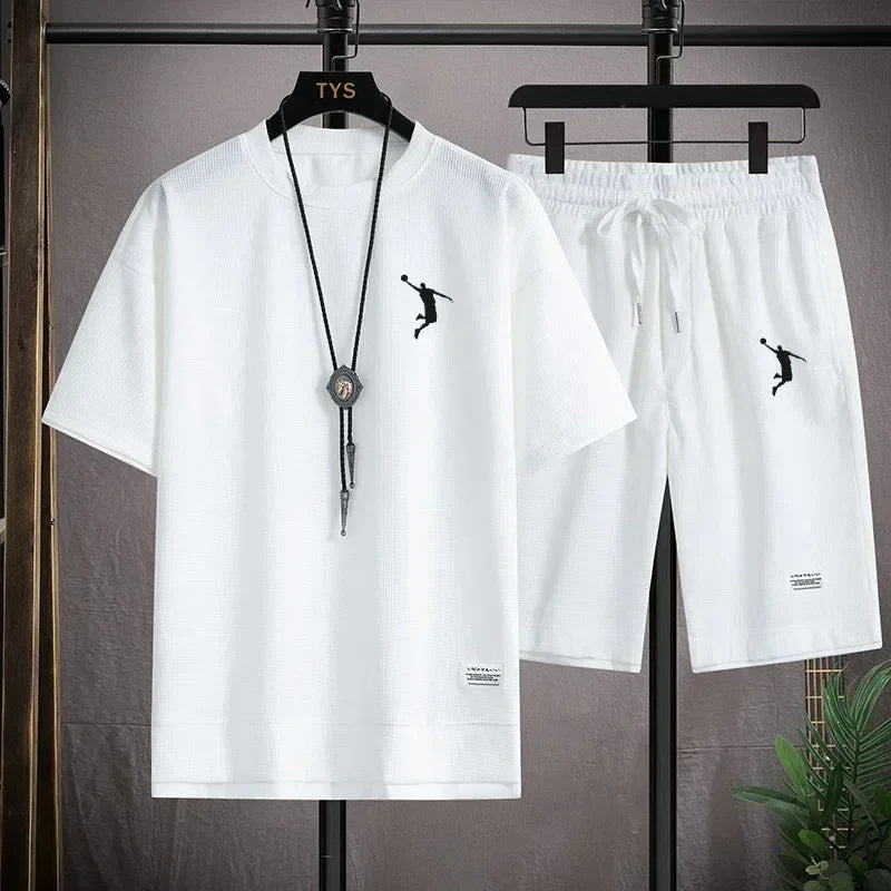 Summer Men's Tracksuit Linen Fabric T-shirt and Shorts Two Piece Set Men Sports Suit Fashion Breathable Sets