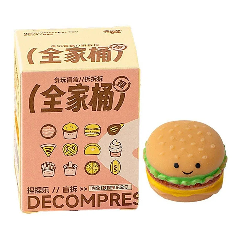 Blind Boxes Kids Stress Relief Hamburger Food Squeeze Chicken Soft Glue Random Fidget Mystery Toys