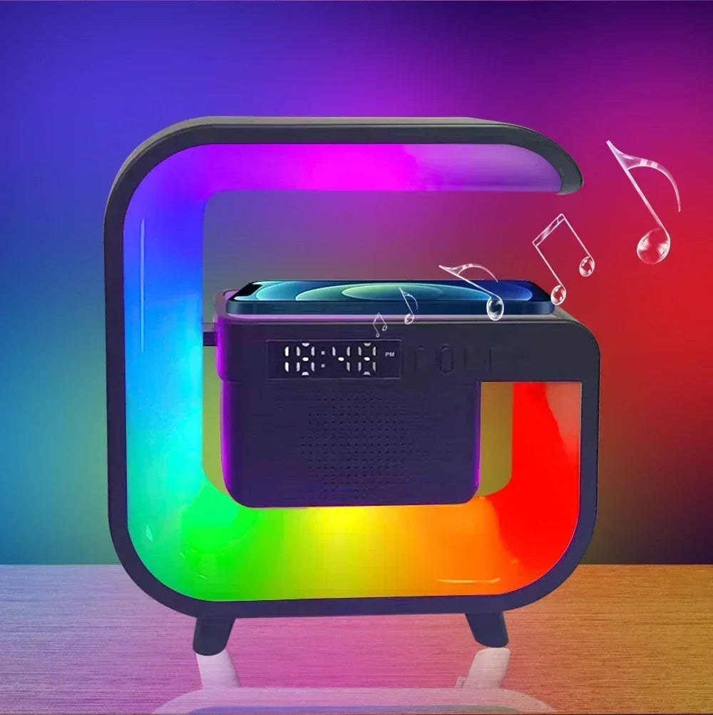 Wireless Charger Stand Bluetooth 5.0 Speaker FM TF RGB Night Light Fast Charging Station for iPhone Samsung Xiaomi