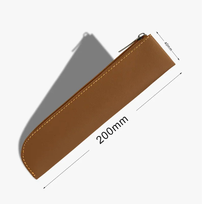 Simple Zipper Pen Holder PU Leather Pencil Bag Fountain Pen Storage Pouch Portable Pen Sleeve Case School Office Supplies