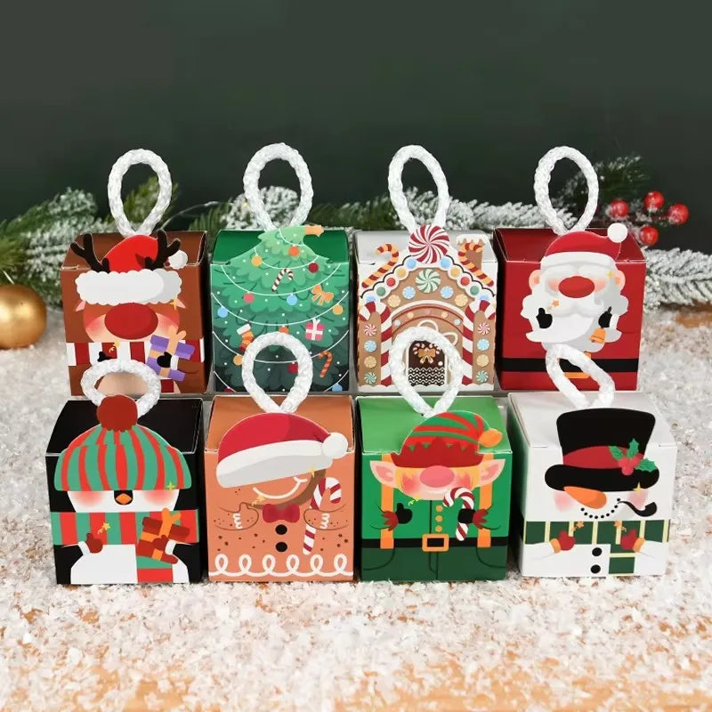 10Pcs Christmas Gift Box Xmas Tree Santa Claus Snowman Paper Candy Cookie Packing Box Bags Children Favors