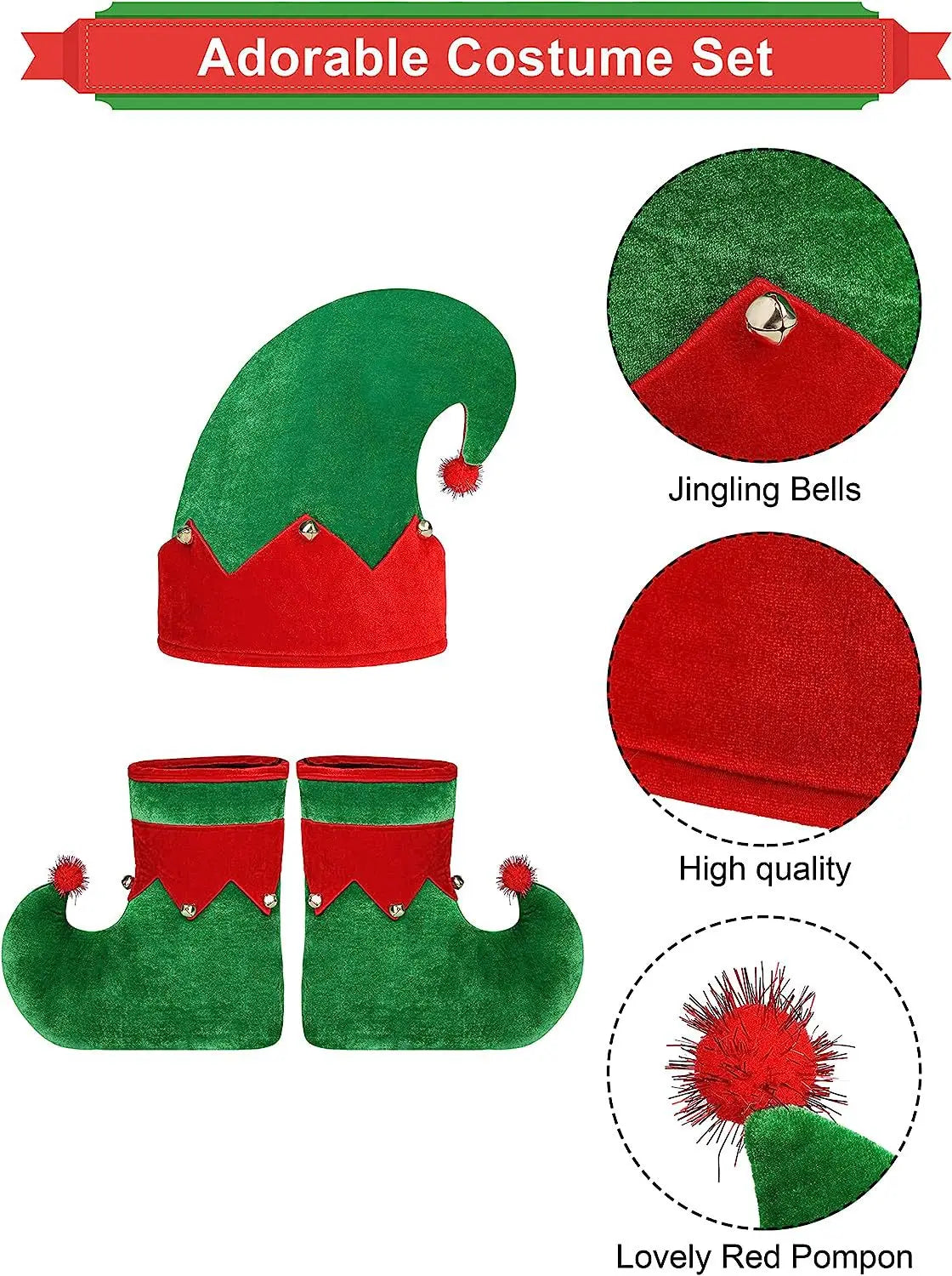 Women Girls Christmas Elf Costume Set Santa's Including Elf Hat Santa Dress Striped Stockings Shoes Belts