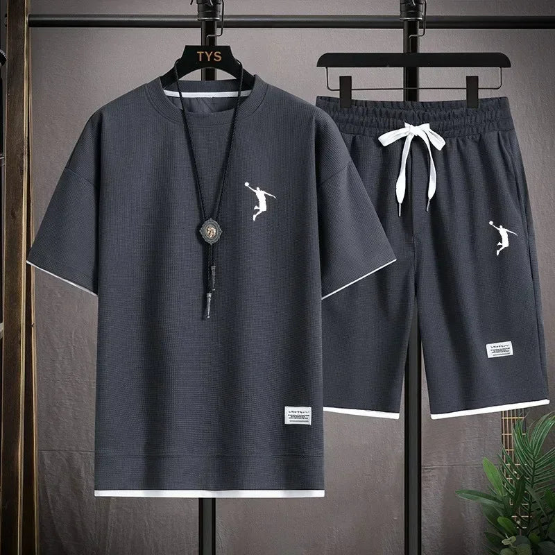 Summer Men's Tracksuit Linen Fabric T-shirt and Shorts Two Piece Set Men Sports Suit Fashion Breathable Sets