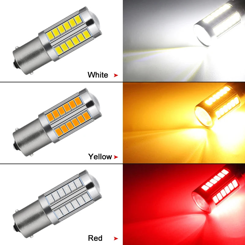 2/4/8 PCS P21W Ba15s 1156 Bay15d 1157 LED Bulb Turn Signal Lights DRL Fog Tail Brake Reverse Parking Lamps 12V 33SMD 7000K White