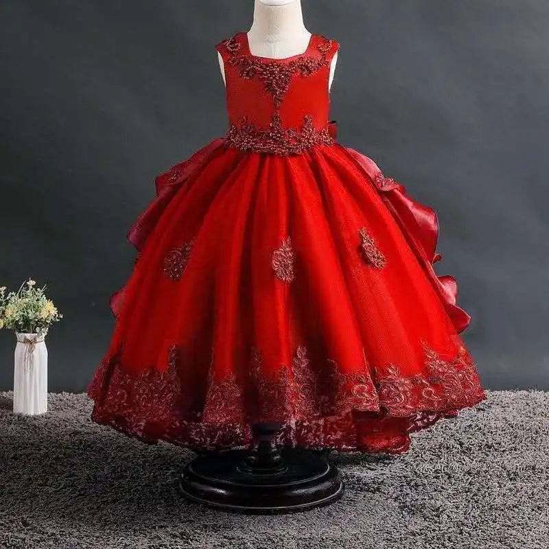 Girls' Trail Party Dress Elegant Girls' 3-10 Year Old Model Walk Party Dress 2023 New Christmas Dress