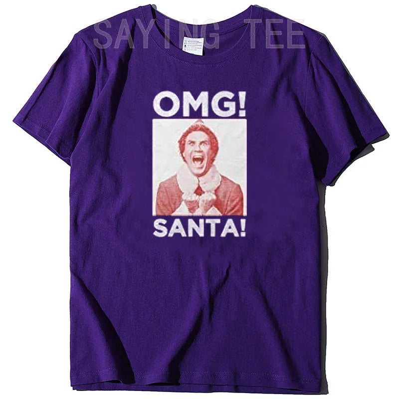 OMG Elf Adult Christmas T-Shirt Funny Xmas Costume Gifts Streetwear Clothes Men Family Matching Christmas T-Shirt