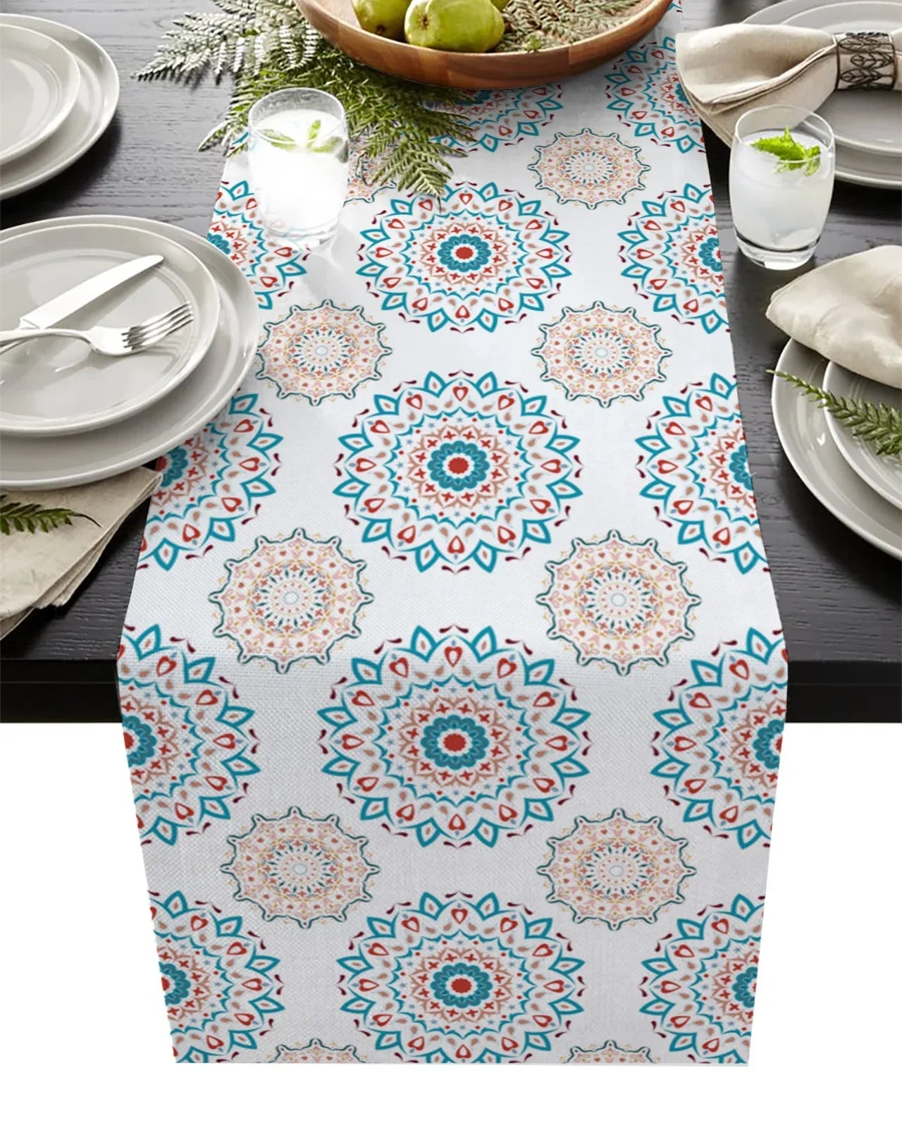 Boho Decor Mandala Flowers Texture Linen Table Runners for Dining Table Wedding Decor Home Party Decor Table Runners