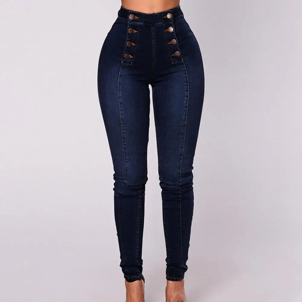 High Waist Buttons Jeans for Women