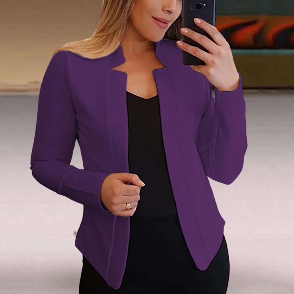 Women Blazer Open Stitch Cardigan Lady Blazer Long Sleeves Warm Business Outwear