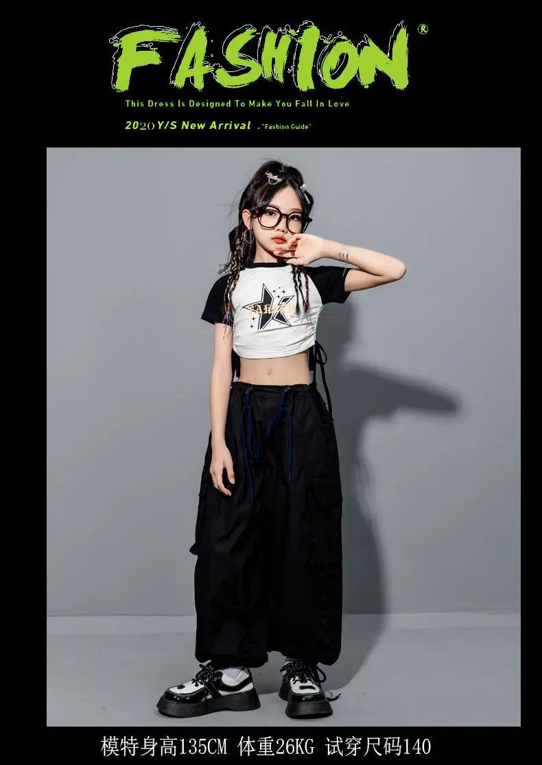 Girls Loose Casual Cargo Pants Fashion Korean Street Style Hip Hop Trousers Wide Leg Pants with Belt for School Vacation Daily