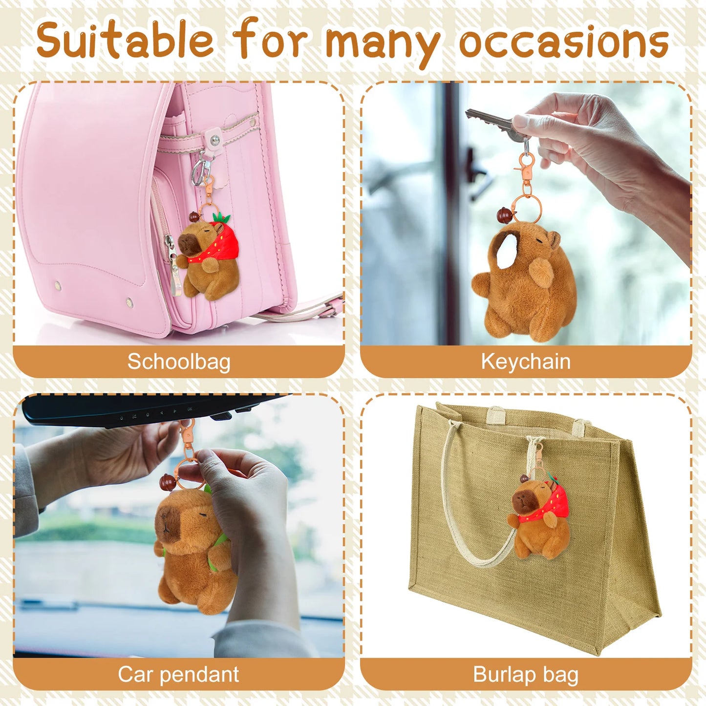 3 Pcs Capybara Plush Keychain Toy Cute Capybara Stuffed Animal Doll Key Chain Backpack Pendant Realistic Capybara Keyring