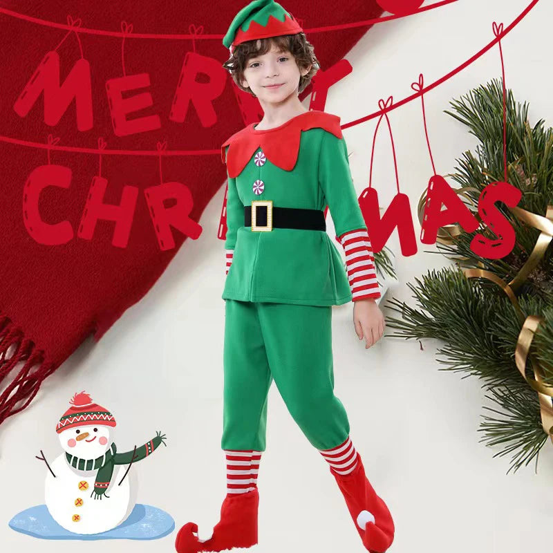 Family Green Elf Christmas Costume Cosplay Outfits Carnival Party Xmas Dress Gift