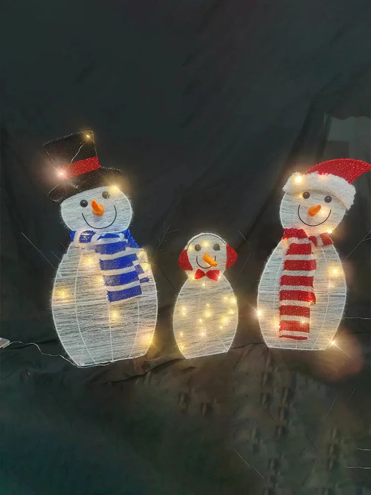 3Pcs Lighted Snowman Christmas Garden Decoration With LED Light Glowing Snowman