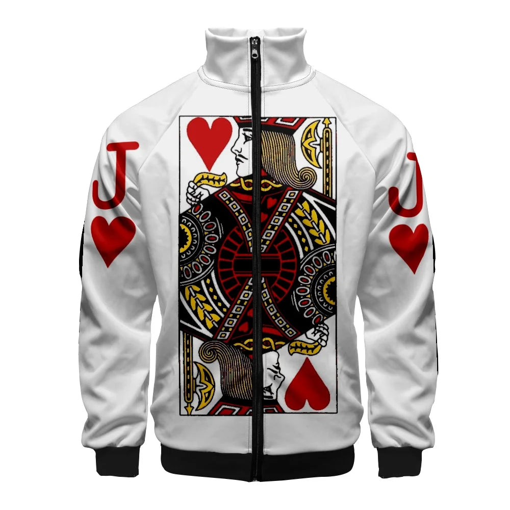 Coats Playing Cards Poker K Q print 3D Stand Collar Hoodies Men Women Casual Zipper Hoodie KING QUEEN Jacket Clothes