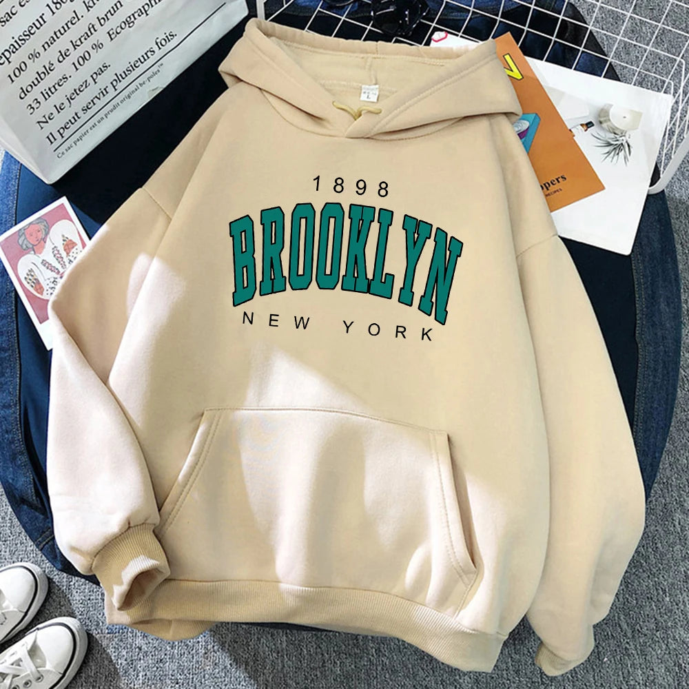 1898 Brooklyn New York Printed Women Hoodies Fashion Fleece Hoody Creativity Pullover Clothing Street Loose Sweatshirts Women