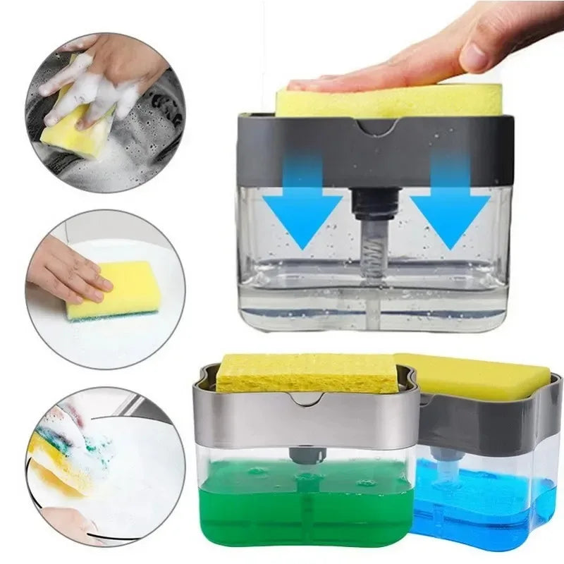 Dish Soap Dispenser for Kitchen Liquid Soap Dispenser Kitchen Soap Dispenser with Sponge Holder,Sponge Caddy Soap Pump Dispenser