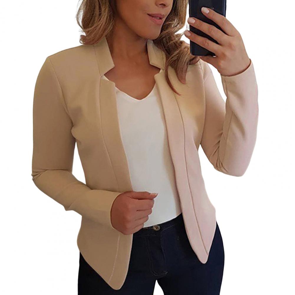 Women Blazer Open Stitch Cardigan Lady Blazer Long Sleeves Warm Business Outwear