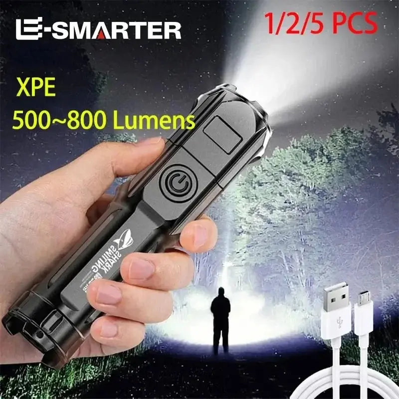 Strong LED Flashlights Telescopic Zoom Tactical Torch USB Portable Spotlight Long-Range Camping Flashlight