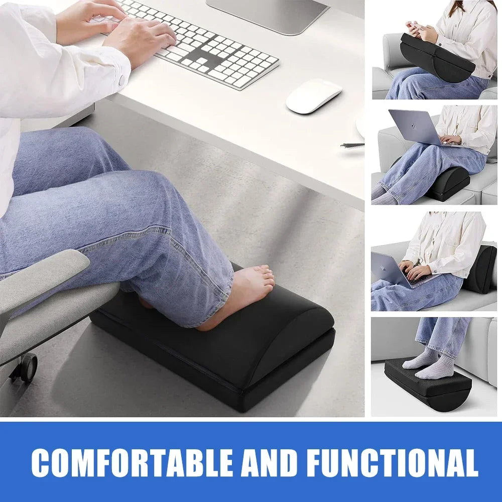 2 Adjustable Heights Foot Rest for Under Desk, Soft Memory Foam Foot Cushion Ergonomic for Office, Work, Car, Gaming, Computer