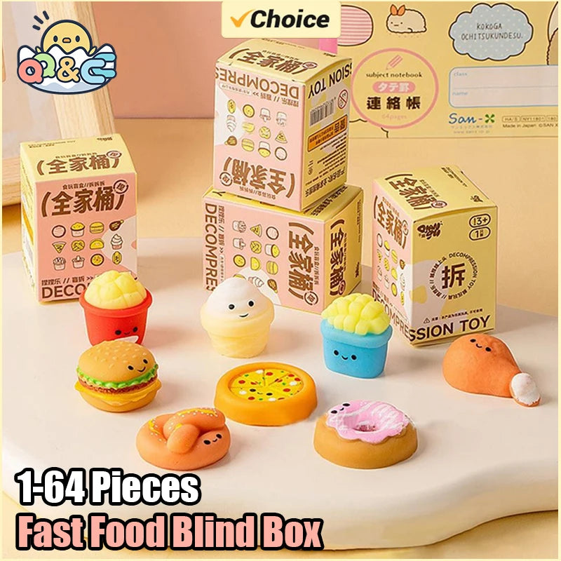 Blind Boxes Kids Stress Relief Hamburger Food Squeeze Chicken Soft Glue Random Fidget Mystery Toys