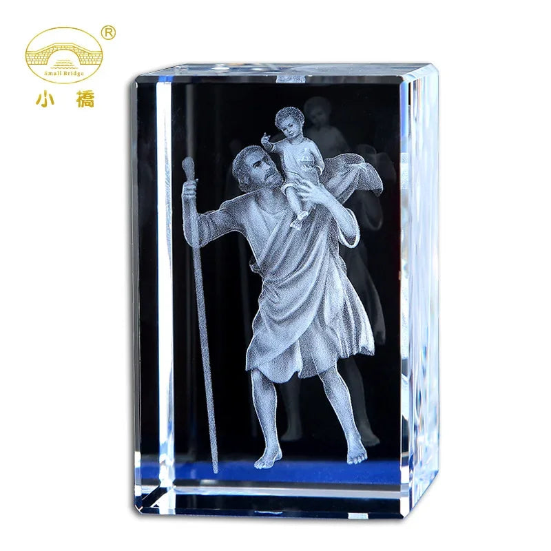 3D K9 Crystal Cube Christian Jesus Cross Figurine Home Decor Virgin Mary Laser Engrave Crystal Religious gifts for women's birth