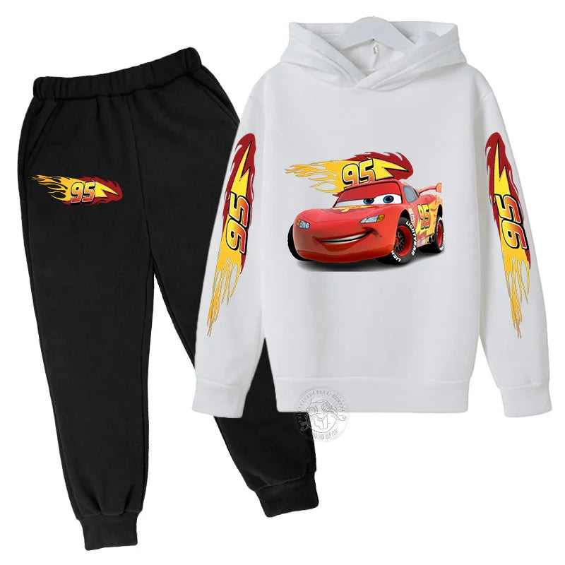 Autumn Disney Car Children's Lightning McQueen Cartoon Printed Children's Hoodie+Pants Anime Kawaii Top Casual Boys and Girls Se