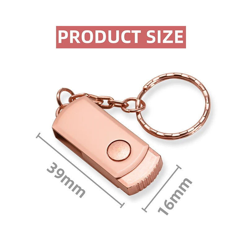 Metal USB Flash Drive 128GB High Speed Memory Stick 64GB Rotatable Pen Drive 32GB Mini Gold USB Stick 16GB