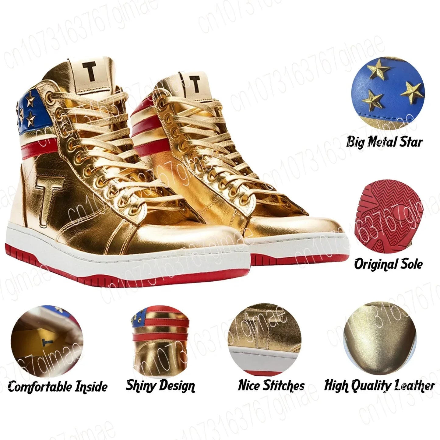 Top Version Best Quality MAGA Trump Shoes Never Surrender Sneakers USA Flag High top Gold Sneakers Men's Road Sneakers