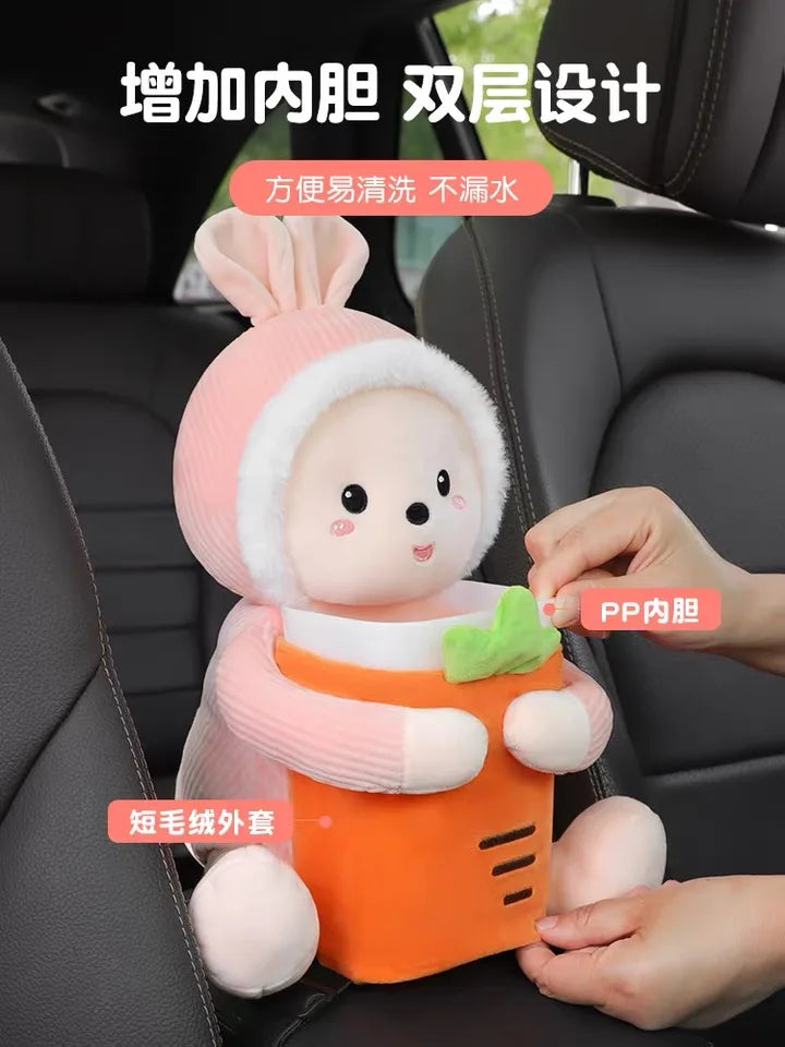 2 in 1 Cute Car Tissue Box Creative Short Plush Tissue Holder Car Armrest Storage Boxes Stowing Tidying Interior Accessories