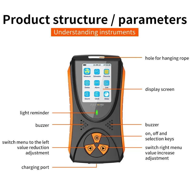 HFS-10 Geiger counter Nuclear Radiation Detector X-ray Beta Gamma Detector Geiger Counter Dosimeter Lithium battery