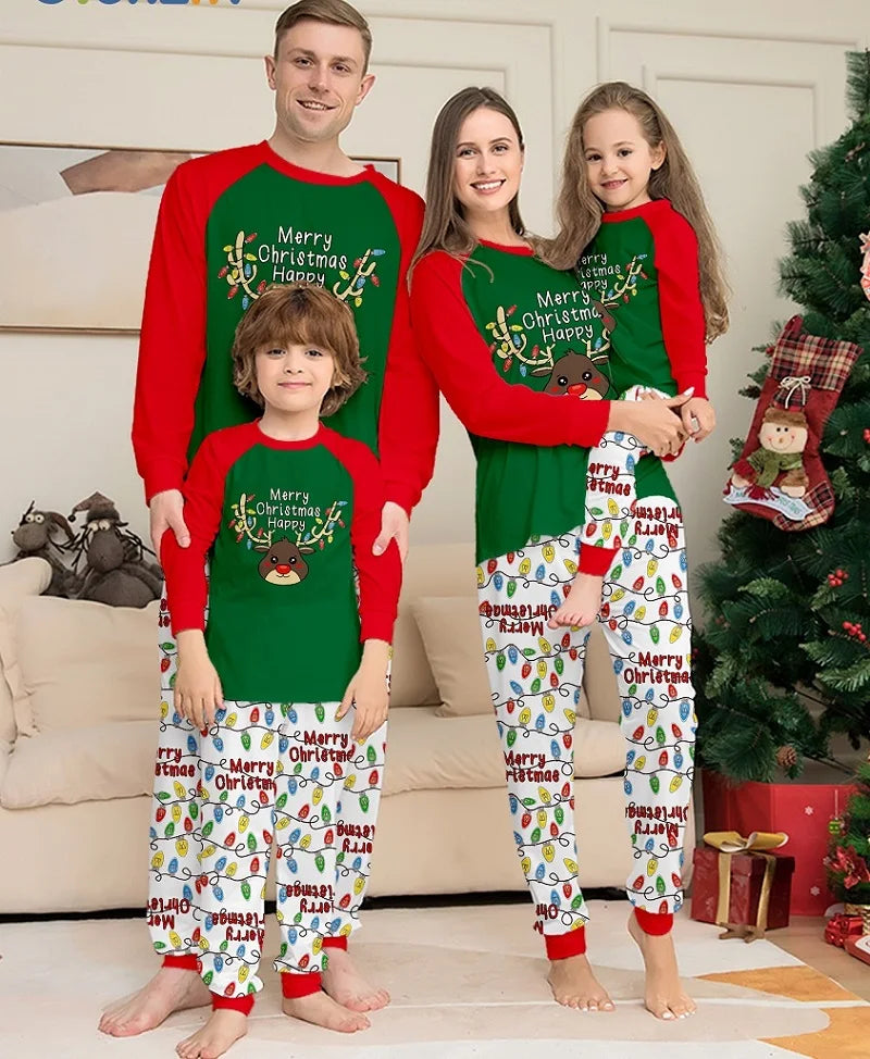 Xmas Pajamas for the Family Christmas Matching Family Pajamas Set Xmas Dear Print Pjs Adult Child Clothing Outfit set Baby Jumpsuit Dog Clothes