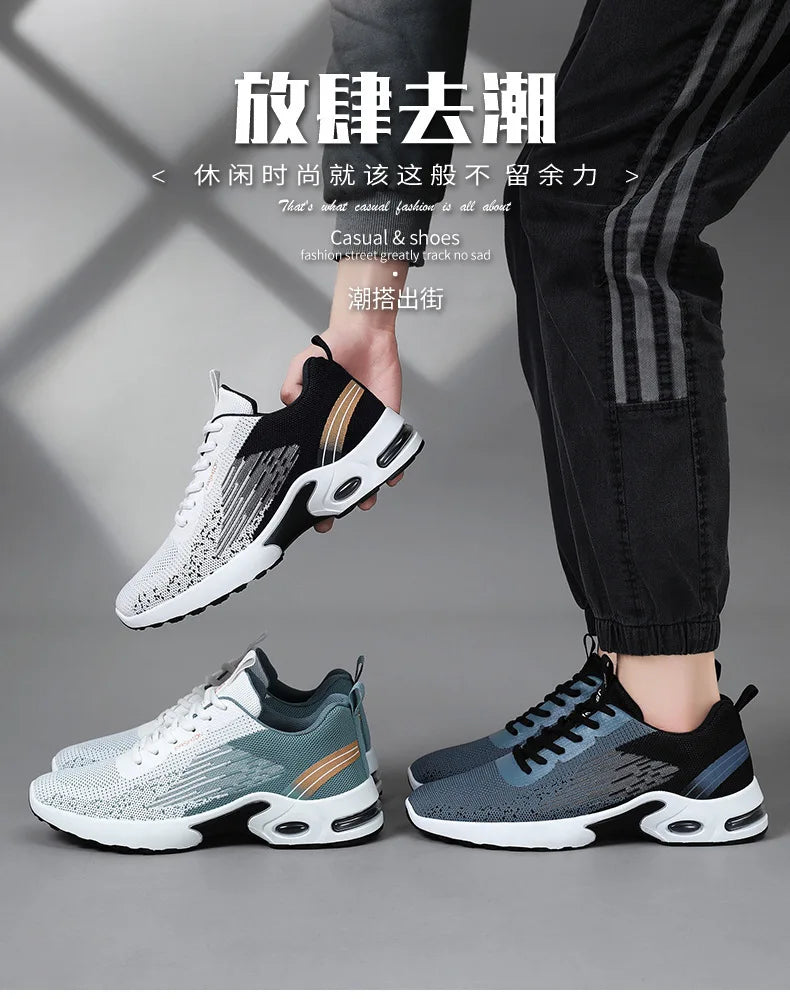 Men's Shoes lace-up Soft sole sports single shoes flying woven Casual style men's Running shoes sneakers