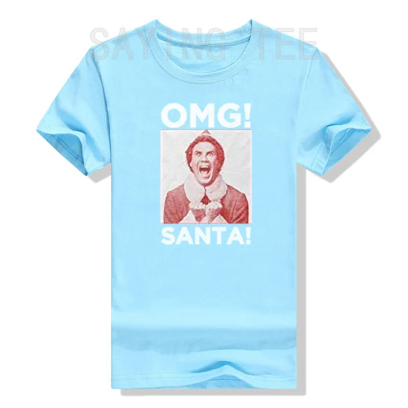 Elf OMG! Santa Buddy Adult Christmas T-Shirt Funny Xmas Costume Gifts Streetwear Clothes Men Family Matching Christmas T-Shirt