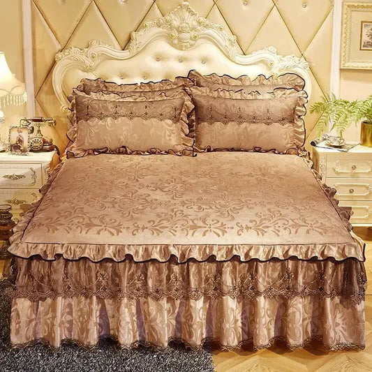 3 Pcs Bedspread on Bed Luxury Lace Bed Skirt Thicken Beautiful Bed Linen Cal Bedding Sheets Home Bedspreads Queen/King Size